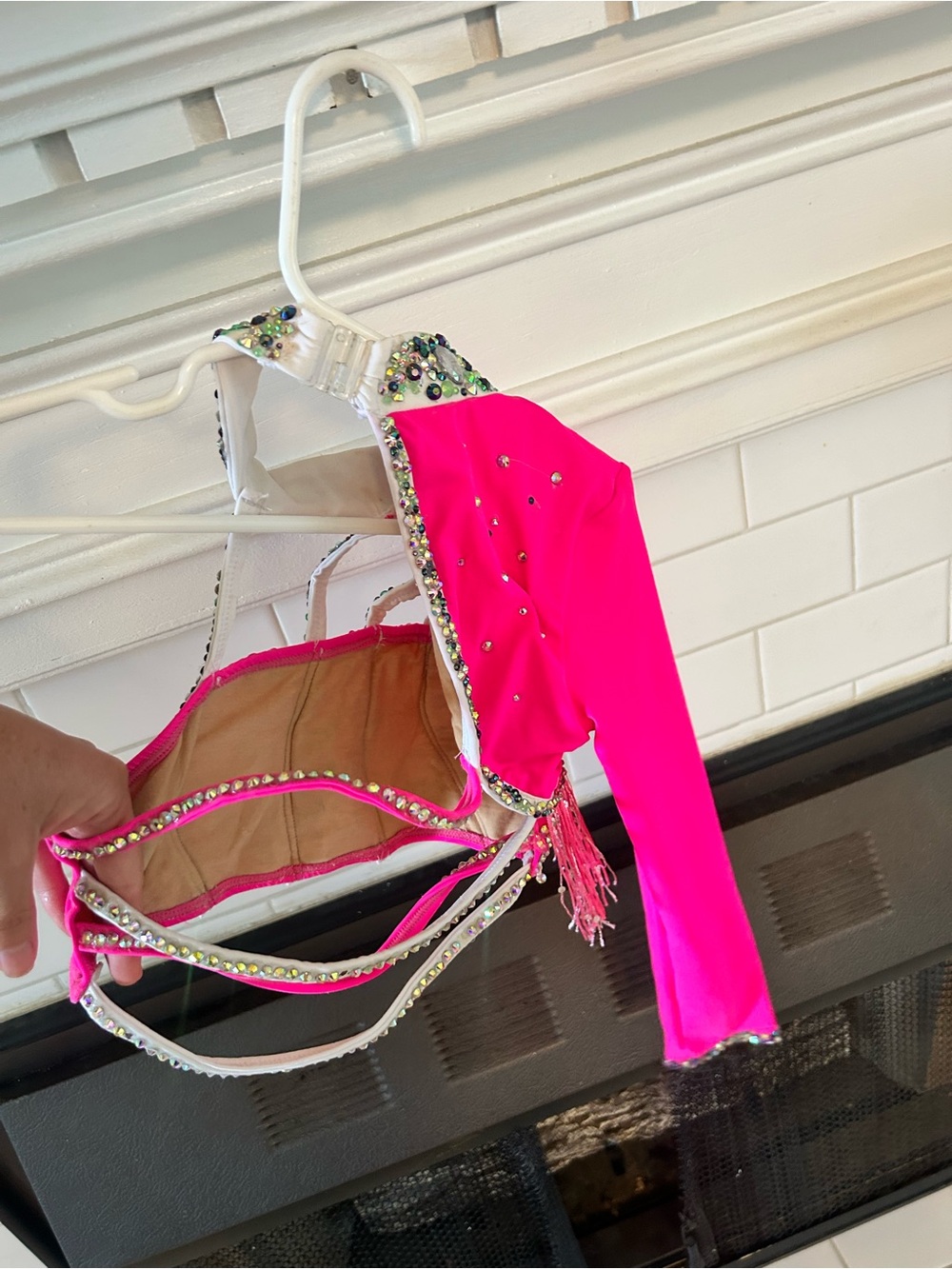 Hot Pink Jeweled Dance Top with Fringe - Picture 3 of 6